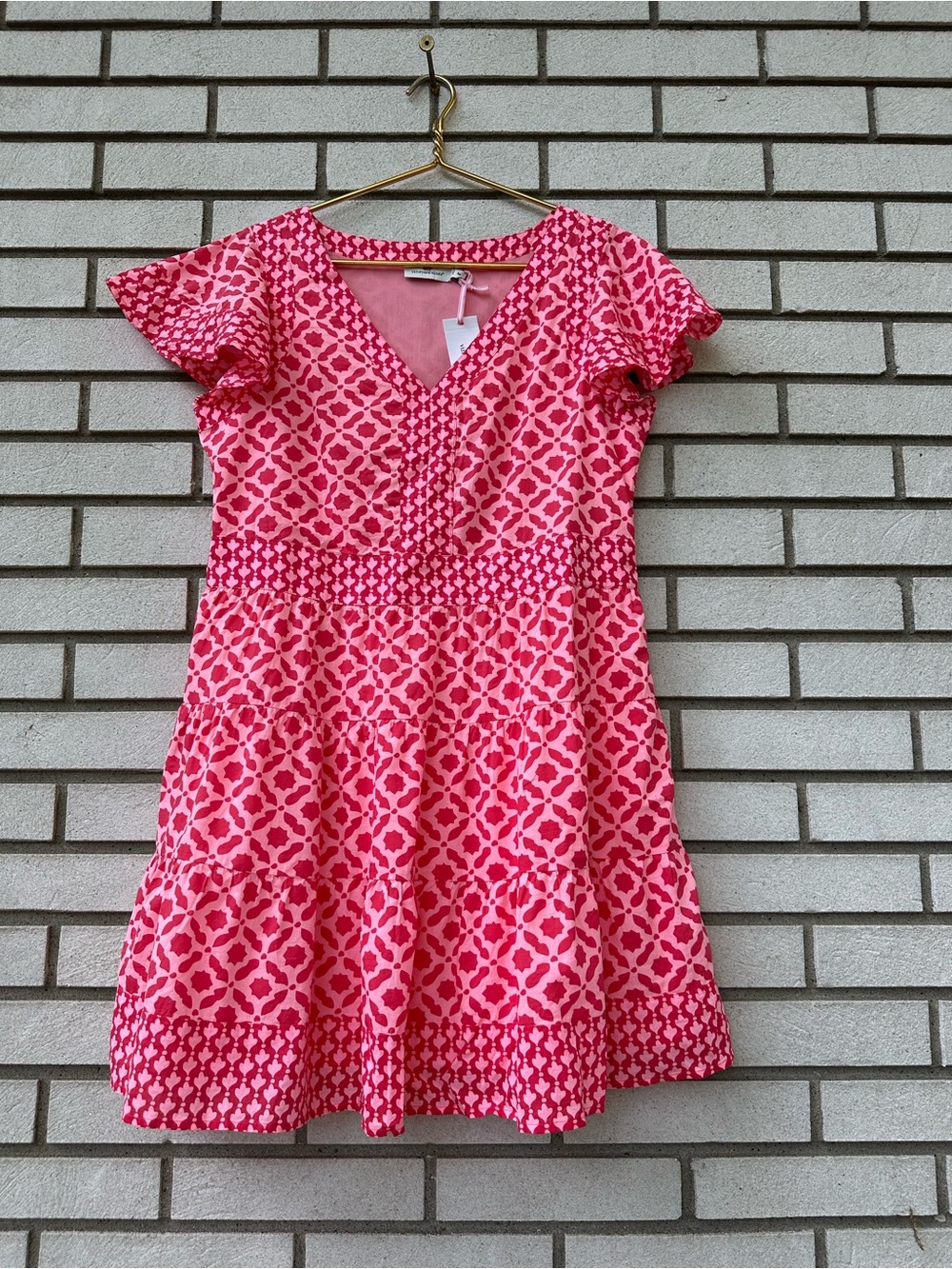 Vineyard Vines Bright Peach Mix Print Tiered Mini Dress NWT Cotton Medium - Picture 2 of 13
